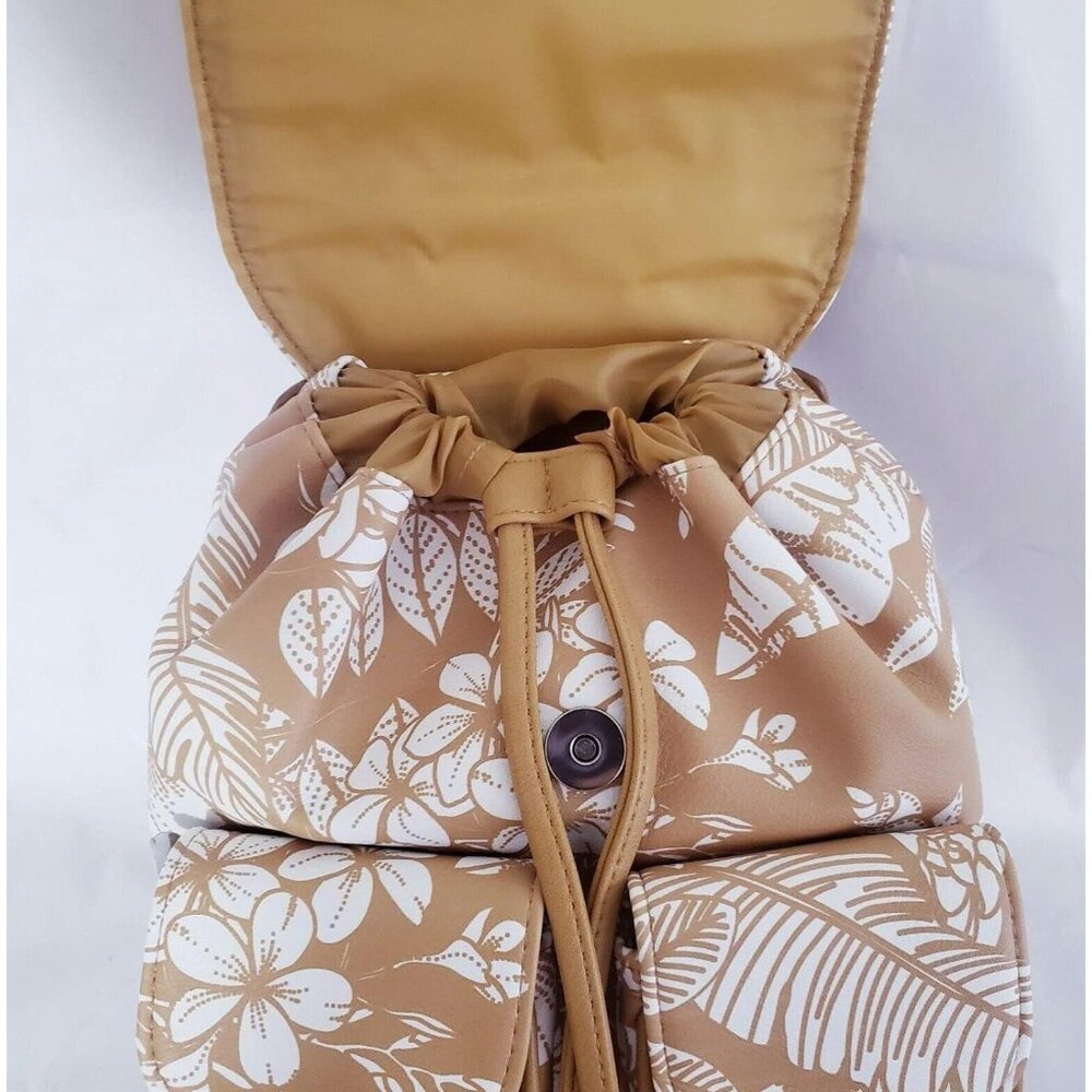New Wild Fable Floral Print Mini Drawstring Flap Backpack Yellow Snap Closure - Picture 3 of 6